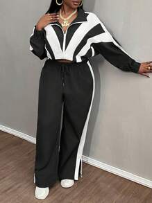 Slaydiva Bộ 2 áo khoác cardigan thể thao dài tay cỡ lớn và quần dài màu xanh lá cây và trắng, mùa thu/đông - màu đen - Xem 6