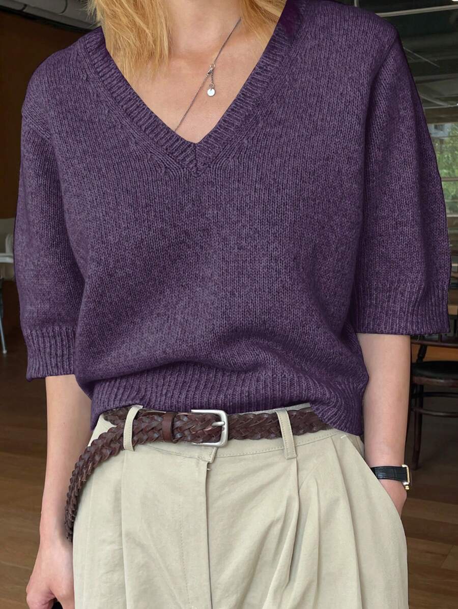 DAZY 女士商务休闲 V 领通勤中性风格毛衣、返校服、教师装秋季