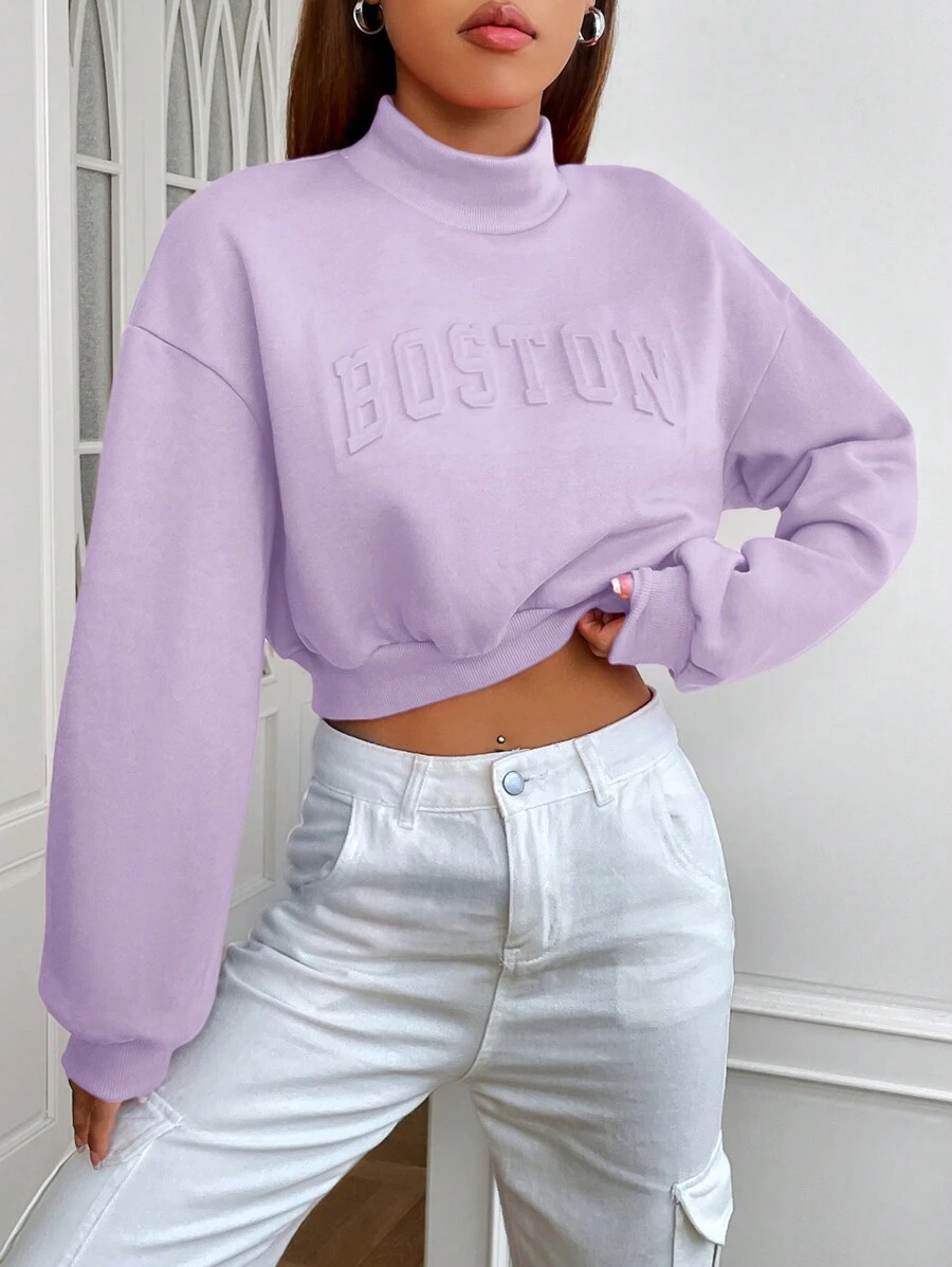 Muchica Sudadera morada/lila de punto con cuello alto para mujeres - Lila Púrpura - Ver 1