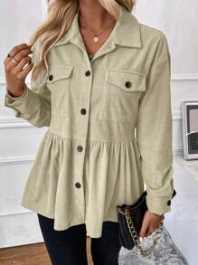 SHEIN LUNE Chaqueta casual de mujer con botones delanteros y dobladillo con volantes, adecuada para el uso diario en otoño