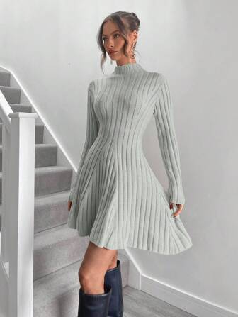 Roylia Women's Casual Solid Color Waisted Sweater Dress, Autumn/Winter