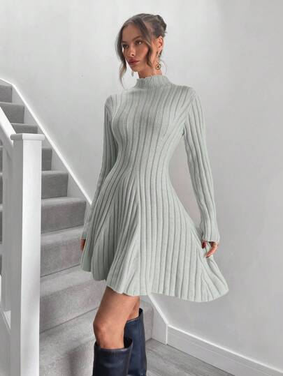 Roylia Women's Casual Solid Color Waisted Sweater Dress, Autumn/Winter