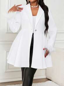 SHEIN Lady Eleganter gewebter Wasserfallkragen Midi Mantel mit weitem Saum und langen Ärmeln für Herbst und Winter in Große Größen - Aprikosenfarben - Übersicht 6