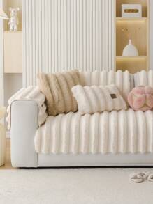 1 pieza Funda de sofá de imitación de pelo de conejo, diseño de estilo nórdico en unicolor, cojín de sofá de gran peso y grosor con diseño tridimensional de peluche de invierno, protege el sofá con antideslizante y resistente a arañazos, para sala de estar, dormitorio, estudio, de 1 a 4 plazas, y con apoyabrazos