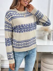 Chiquease 女式圆领长袖图案细节休闲套头毛衣 - 彩色 - 查看 5