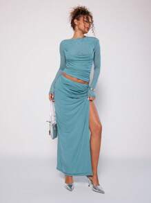 MUSERA Falda maxi de malla drapeada, elegante para vacaciones, festivales y fiestas de Navidad en Ibiza con estilo bohemio de verano