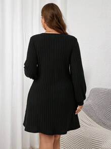 SHEIN Clasi Vestido corto de mujer de talla grande color rojo oscuro con costillas anchas