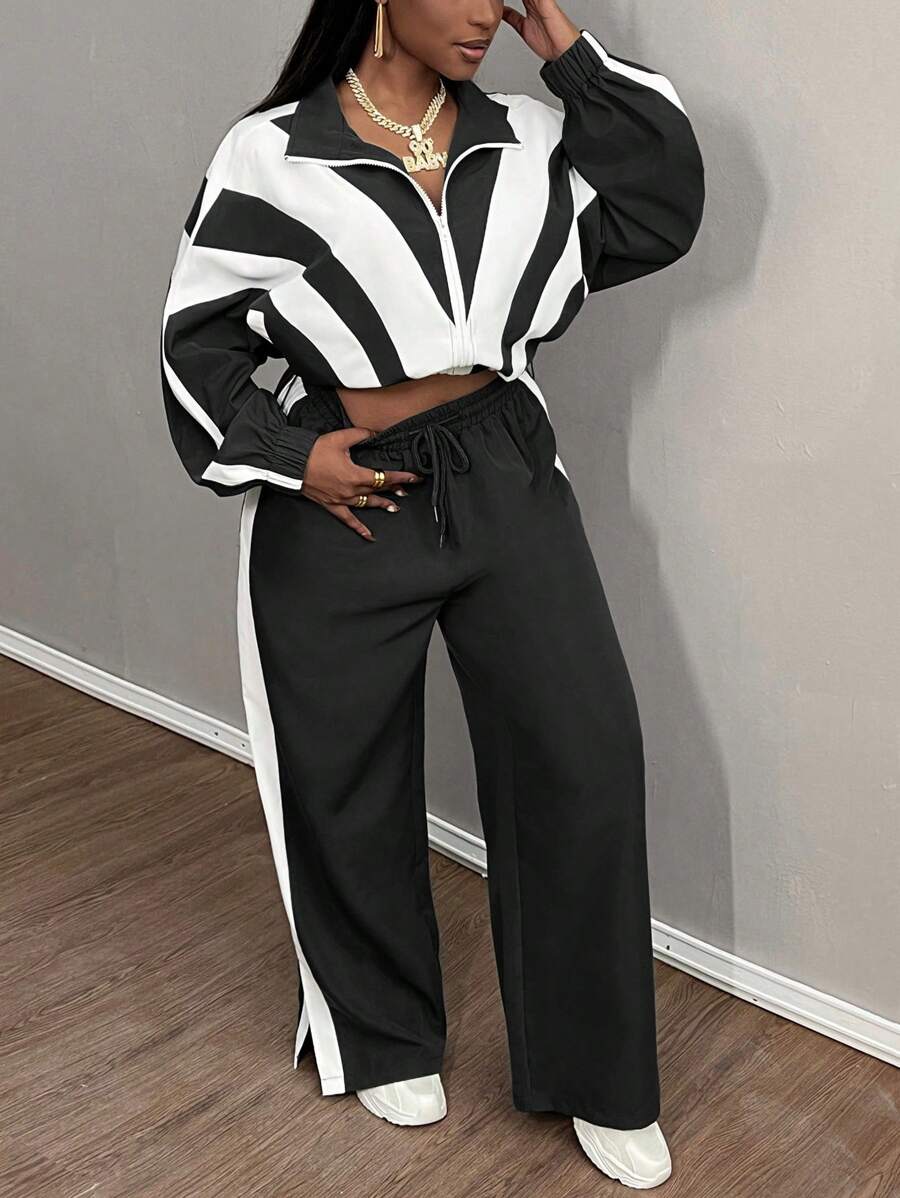 Slaydiva Bộ 2 áo khoác cardigan thể thao dài tay cỡ lớn và quần dài màu xanh lá cây và trắng, mùa thu/đông - màu đen - Xem 1