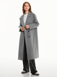SHEIN Unity Modischer langer grauer Lässig Mantel mit Kragen, elegant und schlank, geeignet für Herbst und Winter - Grau - Übersicht 3
