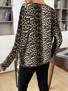 SHEIN Elegante luipaard ombre open voorkant ronde hals lange mouw jas voor zwangere vrouwen, voor zwangerschap