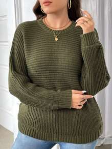 SHEIN Essnce Áo len nữ cỡ lớn thời trang thường ngày mùa thu đông, áo len chui đầu giữ ấm mùa đông, áo giữ nhiệt cho Lễ Tạ ơn, áo mùa đông, áo công sở, áo Giáng sinh, áo len đi làm, áo len màu xanh lá cây Giáng sinh. - xanh quân đội - Xem 4