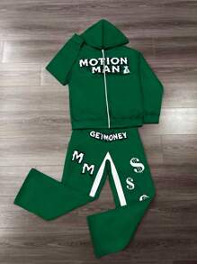 Manfinity Dauomo Men Letter Print Hoodie And Sweatpants Set - Multicolor - View 3