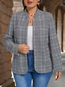 EMERY ROSE 大码休闲优雅格子翻领前开襟夹克，女士冬季服装 - 彩色 - 查看 8