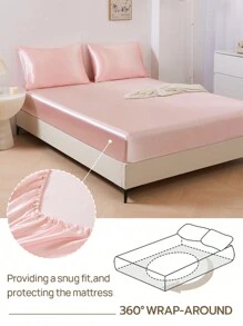 Juego de 3/4 piezas 1 sábana ajustable de satén + 1 sábana plana de satén + 1/2 fundas de almohada de satén, suaves, transpirables y sin arrugas, mejor para dormir, estilo de hotel de lujo, regalo para mamá, papá y amigos, bolsillo profundo de 14 pulgadas/35 cm, lavable a máquina, para camas individuales, dobles, king y queen