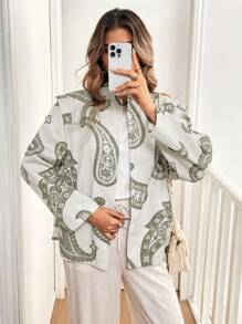 SHEIN Frenchy جاكيت كاجوال فضفاضة مطبوعة بنمط الباييت للخروج، خريف - متعدد الألوان - مشاهدة 3