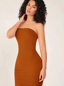 SHEIN BASICS Đầm dự tiệc tối giản dị không dây ôm vừa vặn dành cho nữ - màu nâu - Xem 8