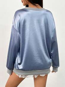 Flirla 女式秋季字母印花落肩长袖 V 领运动衫