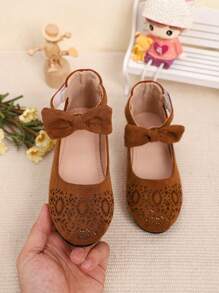Girl's Vintage Style Hollow Out Bow Decor Flat Shoes, Autumn/Winter