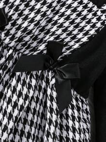SHEIN Baby Girl Houndstooth Print Bow Front 2 In 1 Dress - Black and White - View 4