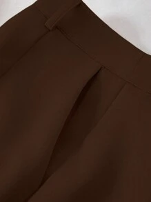 Franclia 1 Set Women Business Suit Jacket & Pants, Minimalist Solid Color Notched Collar Single Button, Autumn Fall Cloth For Women - Brown - View 7