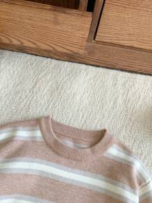 SHEIN Young Boys Striped Print Crew Neck Casual Long Sleeve Sweater - Pink - View 5