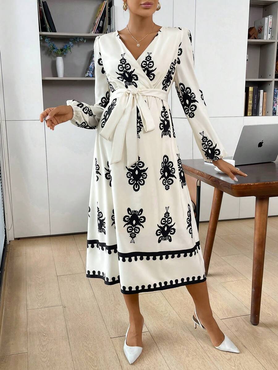 SHEIN Maternity Loose Lantern Sleeve Dress, Women Casual Dress For Autumn - Multicolor - View 1