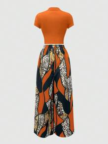 Zolique 2 件套女士夏季黄色 T 恤和拼色阔腿裤 - 彩色 - 查看 2