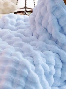 1pc Light Blue Warm Cozy Rabbit Fur Plush Blanket Queen Twin King Size Faux Fur Luxury Fluffy Long Plush Blanket Bedding Throw Soft And Comfortable Couches Blankets For Home, For Sofa, Living Room - Blue - View 4