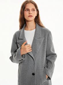 SHEIN Unity Modischer langer grauer Lässig Mantel mit Kragen, elegant und schlank, geeignet für Herbst und Winter - Grau - Übersicht 6
