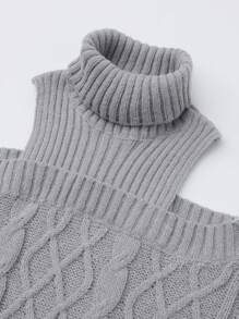 Vestido suéter de cuello alto con hombros abiertos de unicolor informal para adolescentes, otoño/invierno