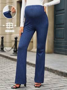 SHEIN Adjustable Waist Casual Wide Leg Pants For Pregnant Women, For Maternity - Blue - View 7