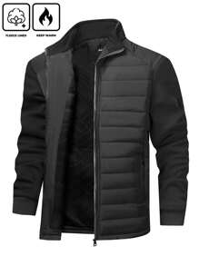 Manfinity Homme Cappotto imbottito casual con collo alto, chiusura lampo e maniche lunghe per uomo, adatto per l'inverno
