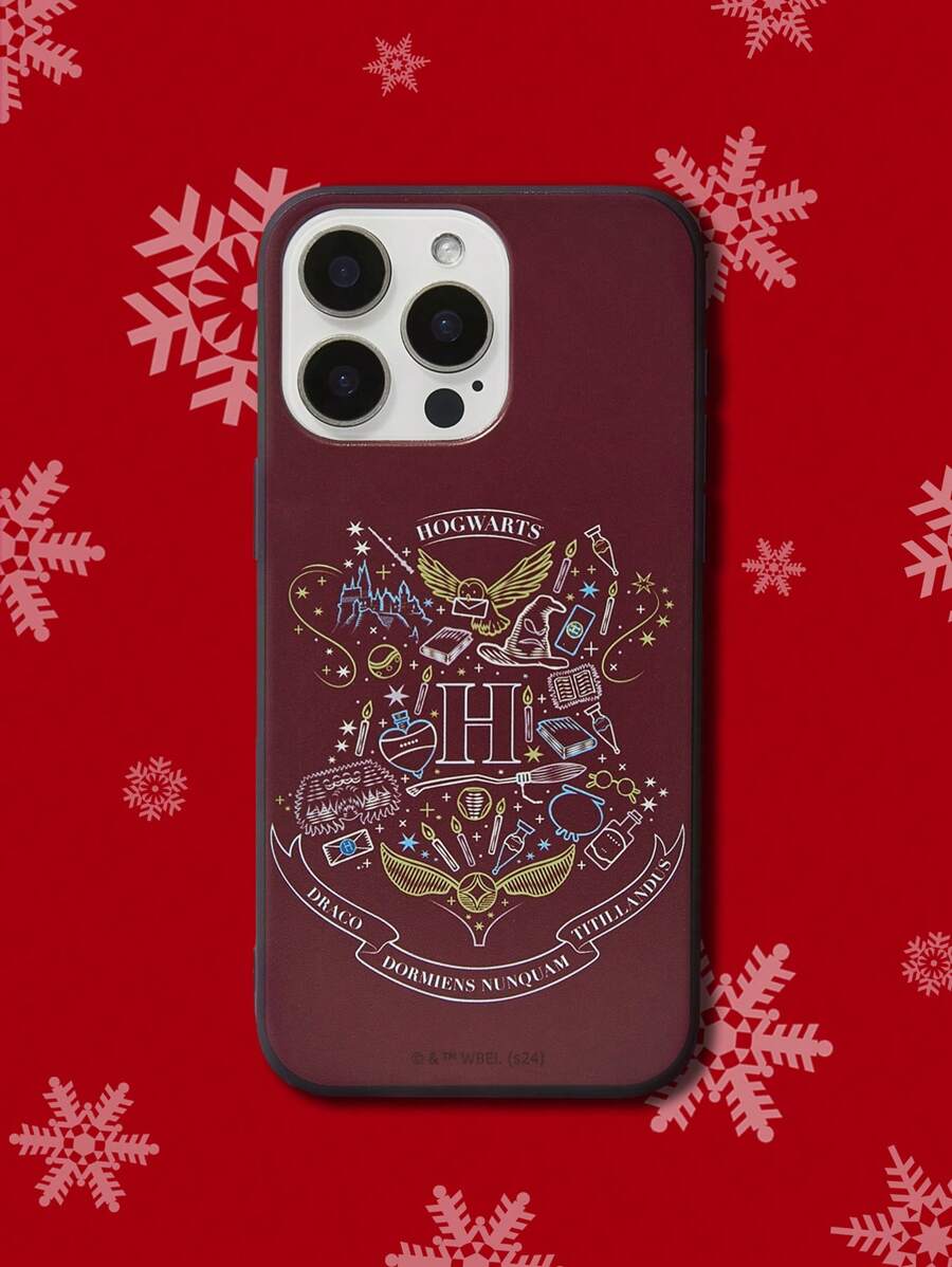 HARRY POTTER X SHEIN 호그와트 무늬 레드 폰 케이스 - 버건디 - 보기 1
