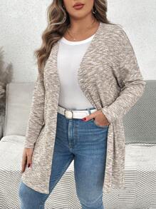 SHEIN VCAY Plus Size Women Space Dye Plus Size Drop Shoulder Mid-Length Casual Jacket - Multicolor - View 5