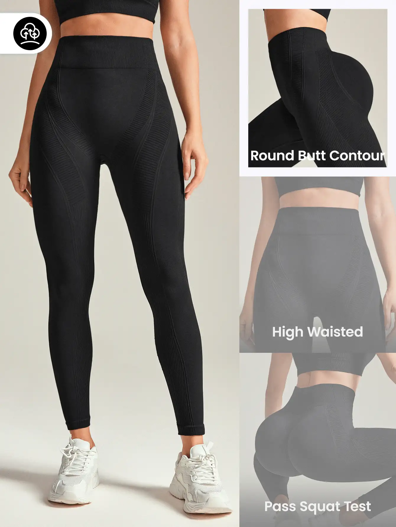 SHEIN Elastic Breathable Seamless High Stretch Abdomen Control Sports Leggings - Black - View 5