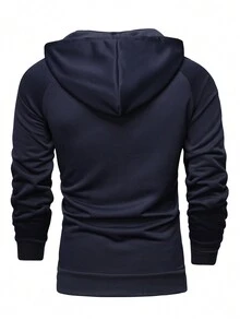 Manfinity 1 Áo nỉ trùm đầu màu trơn tay dài có túi khóa kéo phía trước dành cho nam phong cách tối giản - Màu xanh hải quân - Xem 2