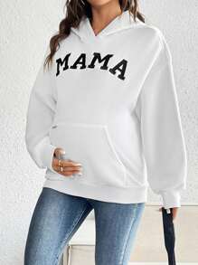 SHEIN Maternity Casual Letter Print Pocket Hoodie Sweatshirt, For Winter