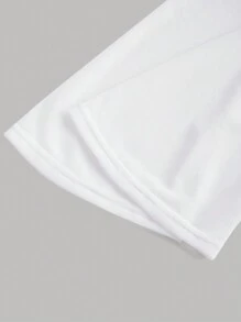 SHEIN Girlism Tween Girl Elegant Formal Knitted Solid White Color Square Neckline Mesh Bell Sleeve Ruched Long Sleeve Dress, For Autumn White Daily Wear - White - View 5