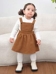 SHEIN Baby Girl Mommy And Me Casual Corduroy Overall Dress, Khaki Color, Suitable For Outdoor, Party And Baby Events, Autumn/Winter - Khaki - View 4