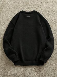 Manfinity VCAY Men's Oversized Drop Shoulder Crew Neck Black Halloween Ghost Graphic Sweater, For Fall Winter - Black - View 2