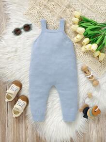 SHEIN Vintaside Kids Baby Boy Stylish Bear Jacquard Knit Romper, Adorable Bib Overall Design, Casual & Comfortable Baby Jumpsuit, Soft & Skin-Friendly, Easy Choice For Moms