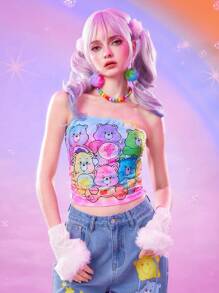 ROMWE X Care Bears 女士夏季可爱卡通熊印花扎染短款抹胸 - 彩色 - 查看 1