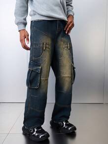 SHEIN Explorewe Teenage Boys' Retro Vintage Washed Loose-Fit Straight-Leg Jeans - Dark Wash - View 7