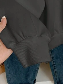 Muchica Áo hoodie dài tay cổ tròn in hình ngôi sao năm cánh đơn giản, giản dị, thoải mái, phù hợp cho mùa xuân, thu và đông - Màu xám đen - Xem 3