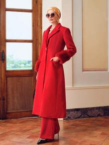 ZEYLAH WOOL PEAK COLLAR FUZZY CUFF LONGLINE OVERCOAT