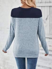 EMERY ROSE Women Color Block Round Neck Button Casual Versatile Long Sleeve T-Shirt Graphic Tees Women Tops For Spring Outfit Fall Cloth For Women - Multicolor - View 2