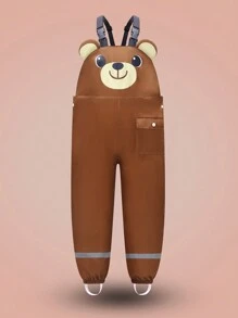 Toddler Boys' Cute Bear Print Long Waterproof Bib Pants For Outdoor