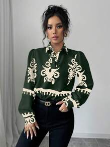 SHEIN Clasi Women's Floral Print Long Sleeve Casual Commuter Blouse For Autumn