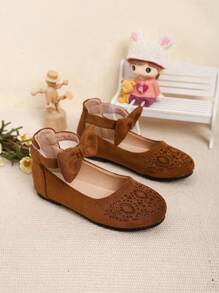 Girl's Vintage Style Hollow Out Bow Decor Flat Shoes, Autumn/Winter