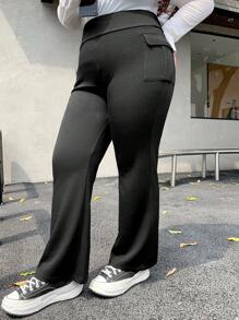 Dazy Plus Stretchy Slim Fit Pocket Decor Flare Pants, Casual, Versatile For All Seasons - Black - View 7